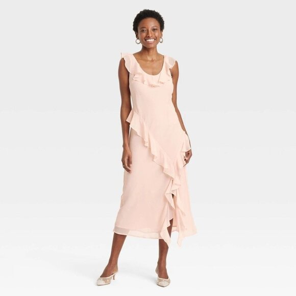 A New Day Light Pink Ruffled Sleeveless Midi Dress Size L NWT - Picture 2 of 14